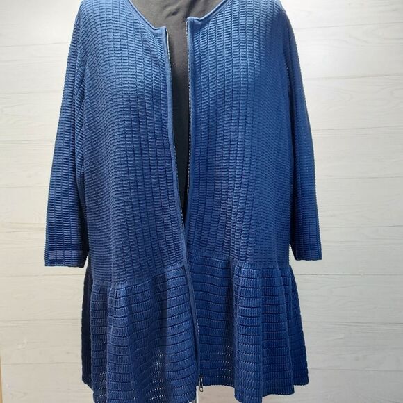 Lane Bryant Peplum Waffle Open Knit Long Length Top Sweater 3/4" Sleeve Textured - Picture 2 of 9